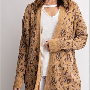 Easel Leopard Pattern Knitted Sweater Cardigan